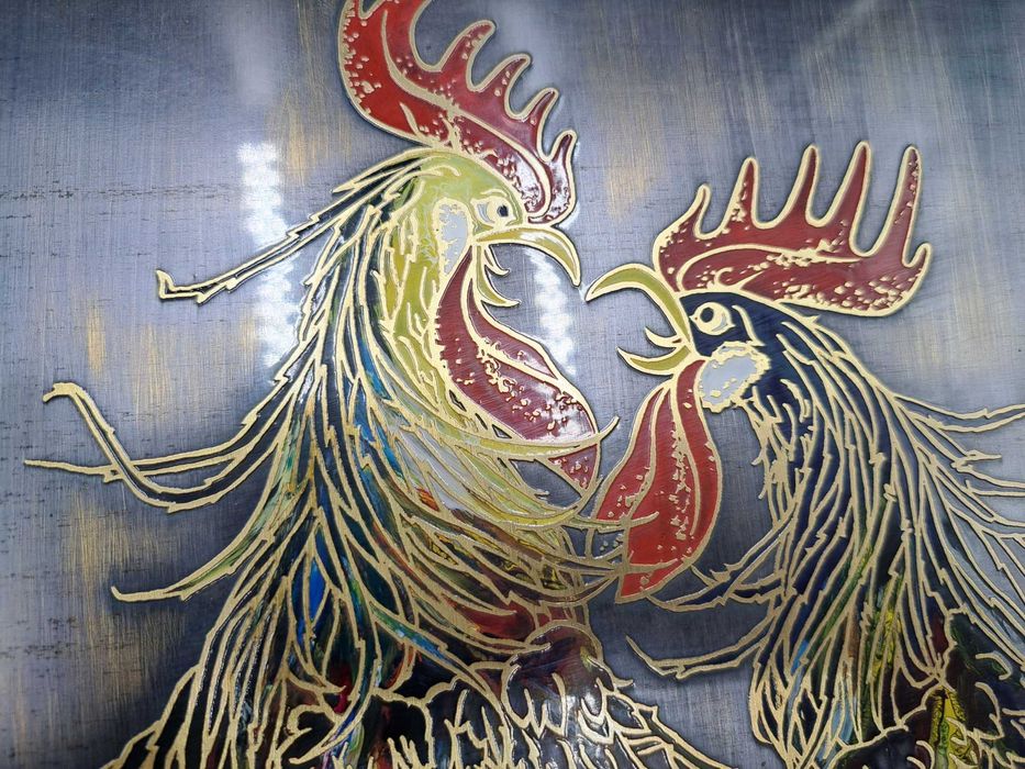 Obraz koguty na blasze desce rękodzieło Wiener damascier kunst