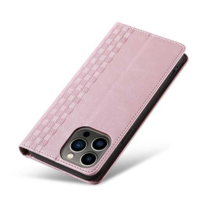 Etui Portfel Magnet Strap Case do iPhone 12 Pro z Mini Smyczą - Różowy