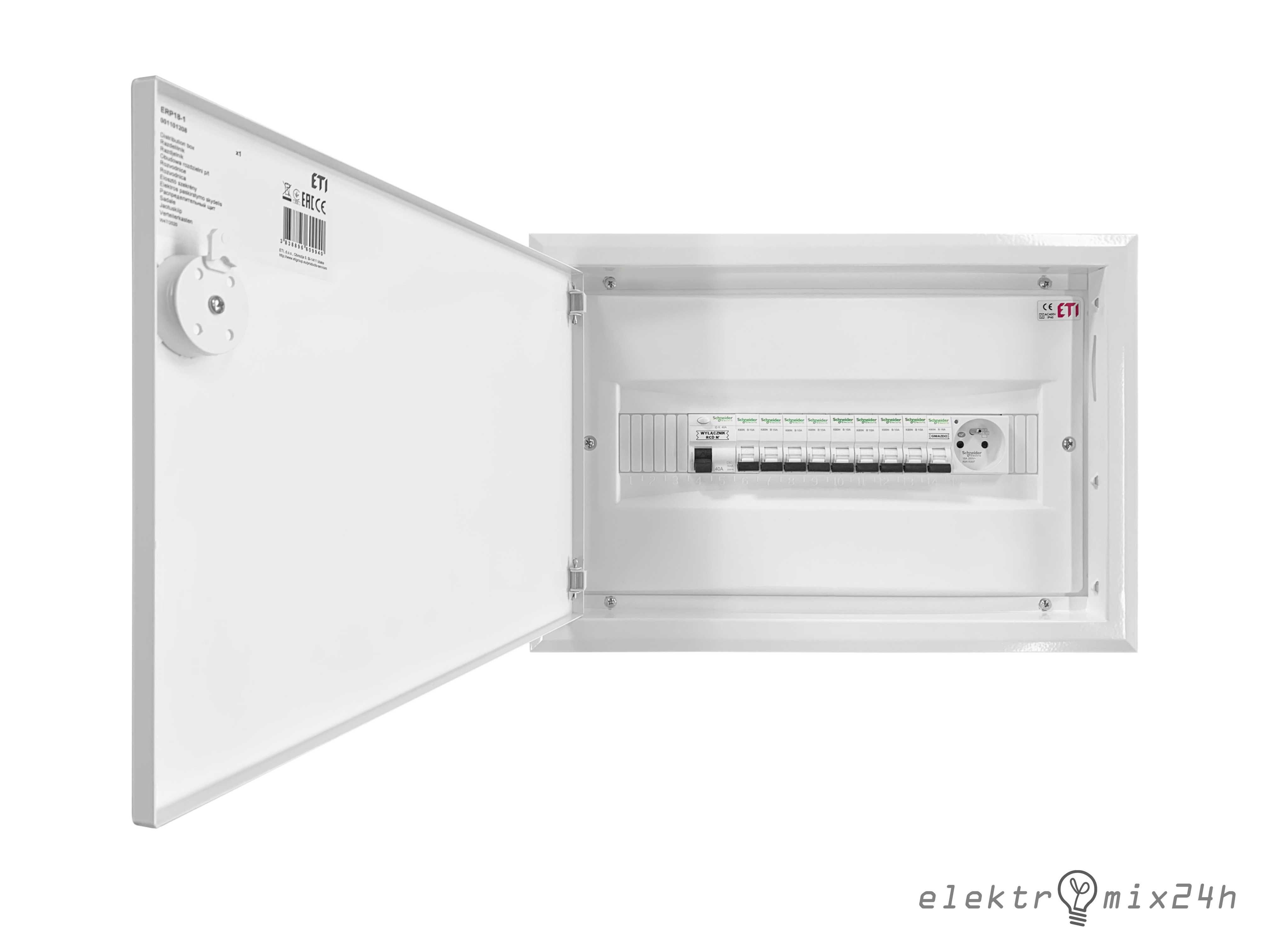 Rozdzielnica podtynkowa, wnękowa z gniazdem 16A 230V, 1x18 modułów ETI