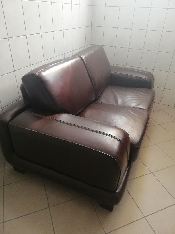 Sofa skórzana w kolorze brązowym.