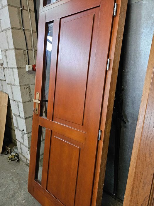 DRZWI Zewnętrzne Drewniane Sosnowe Wejściowe z Naświetlem 96x243cm