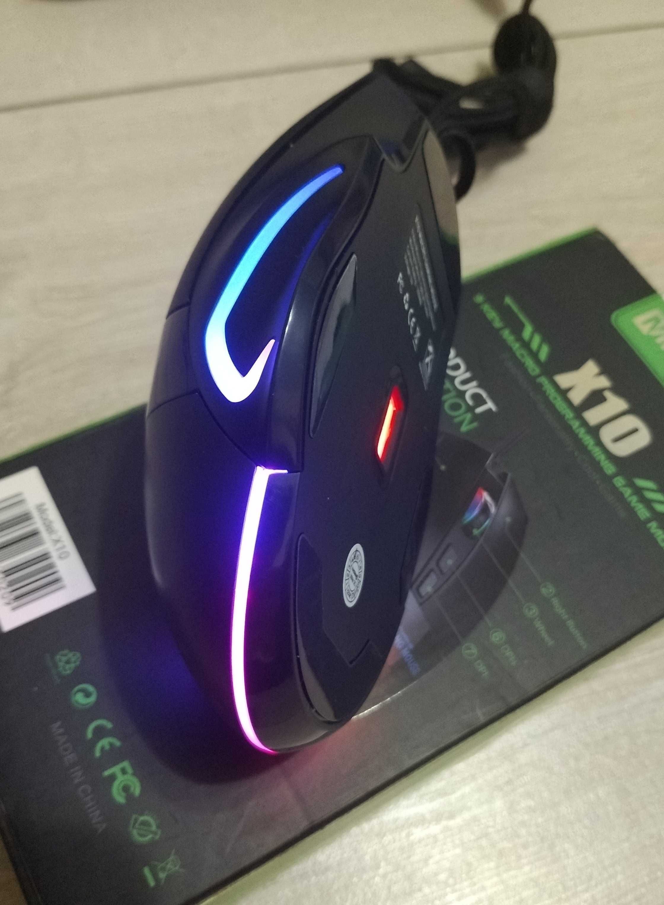 Игровая оптическая мышка X10, 12000 dpi, RGB, 9 кнопок, макро