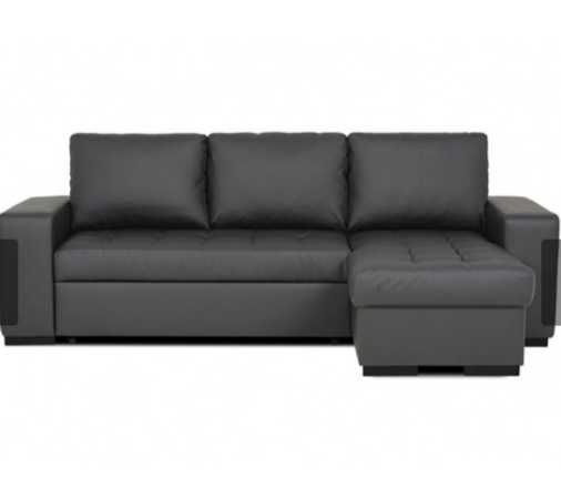 Sofá cama com chaise long em pele cor preto