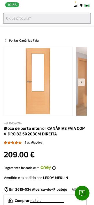 Bloco de porta interior com vidro Nova  82,5x203cm abertura à direira