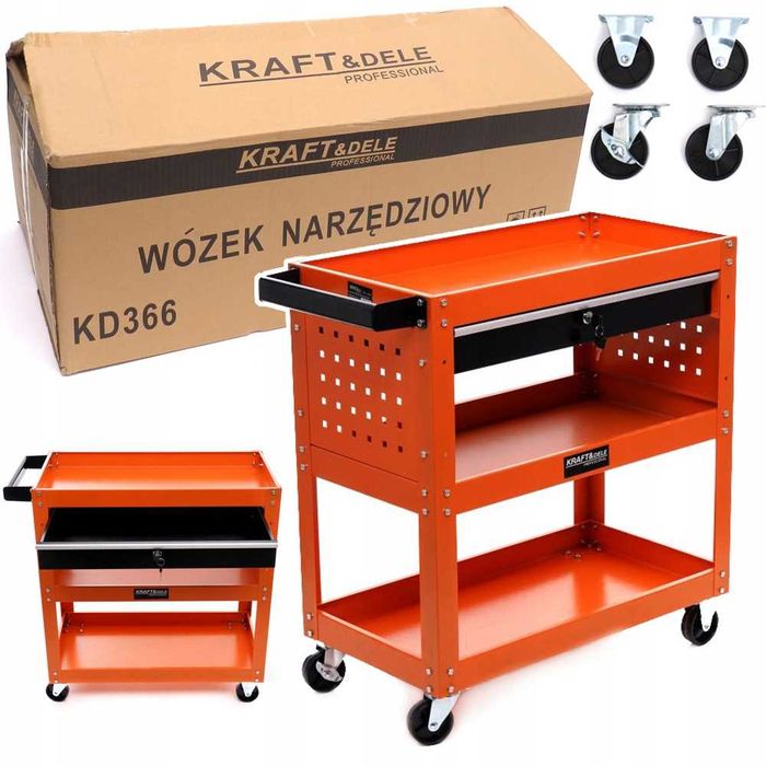 Wózek warsztatowy KRAFT&DELE KD366 z szufladą i hamulcem, czerwony