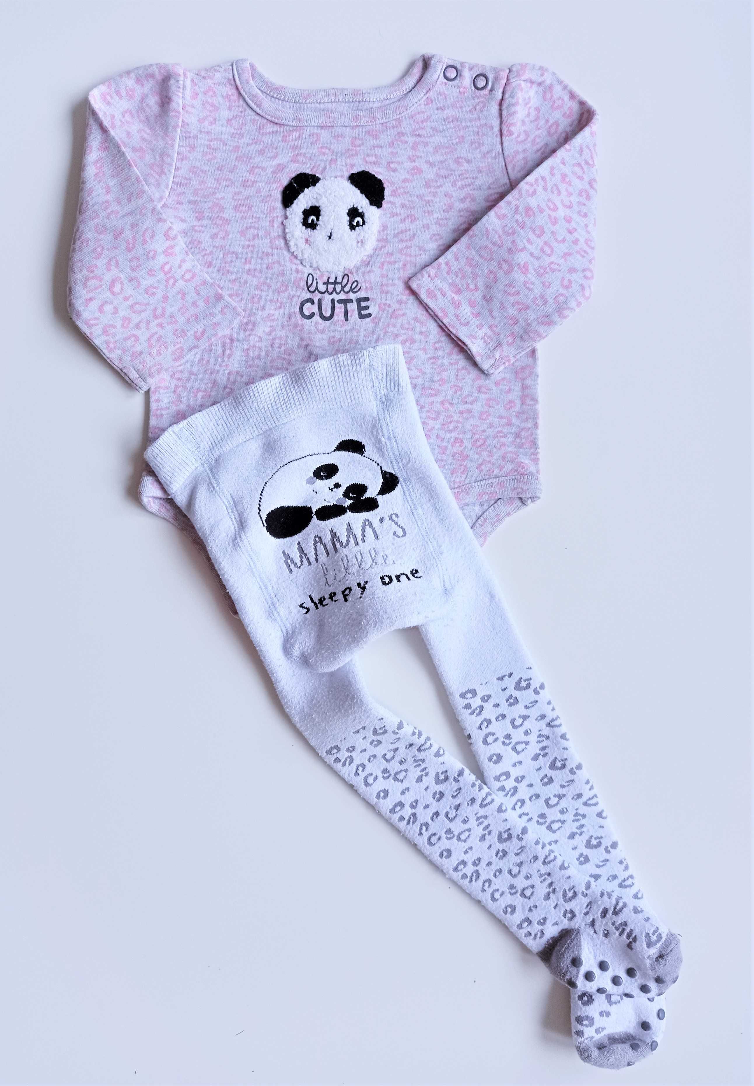 Komplet Panda rajstopy frotte antypoślizg + body 3D So Cute 62-68