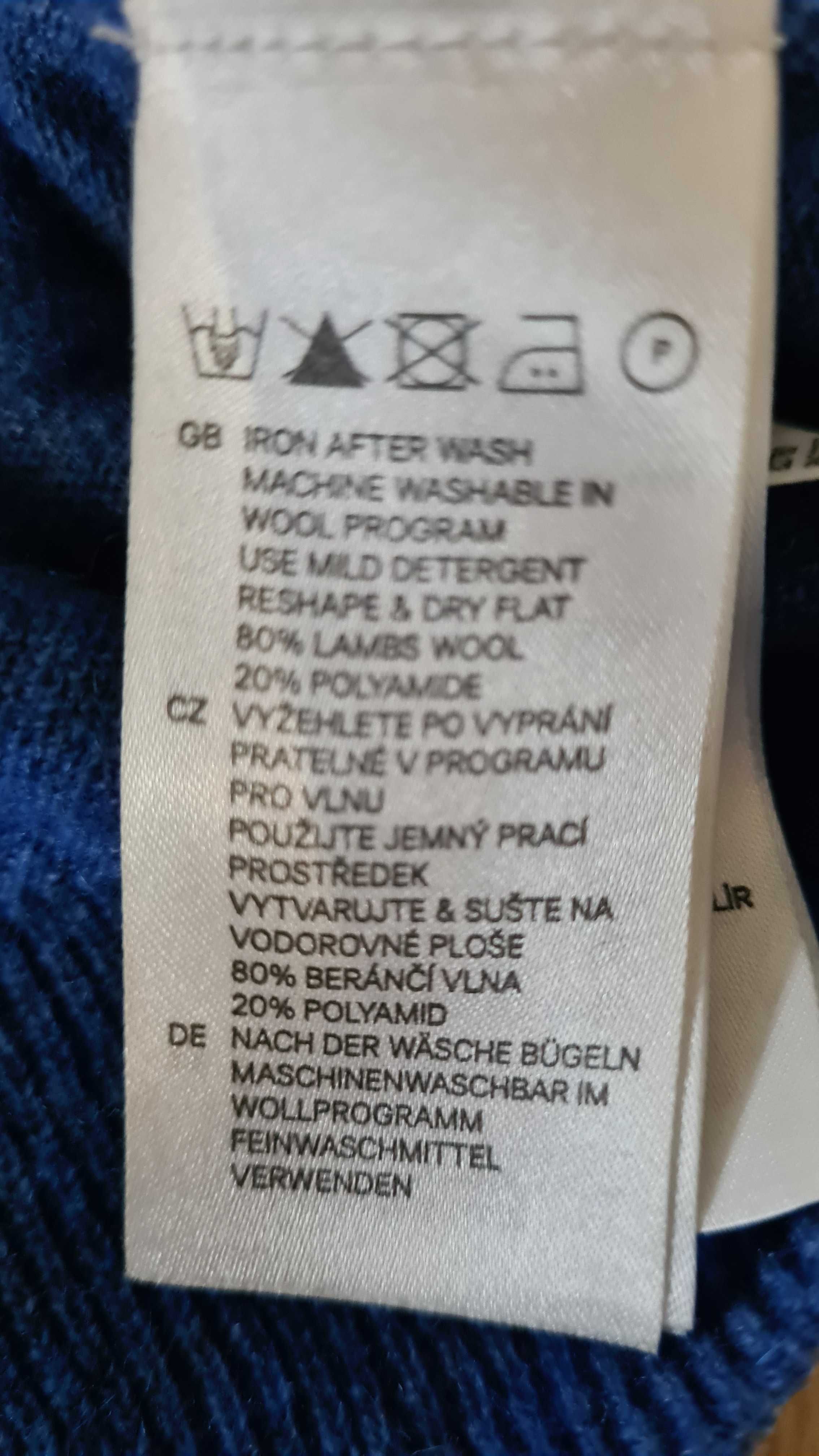Sweter męski 80% Lambswool Wełna Wełniany. Niebieski. Rozmiar M