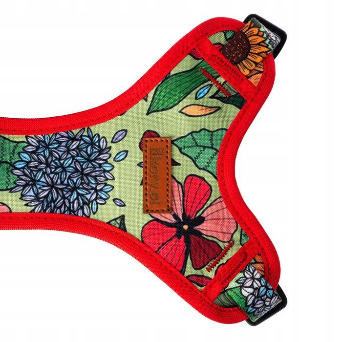 bezuciskowe szelki na spacery dla małej kotki regulowane w kwiatki