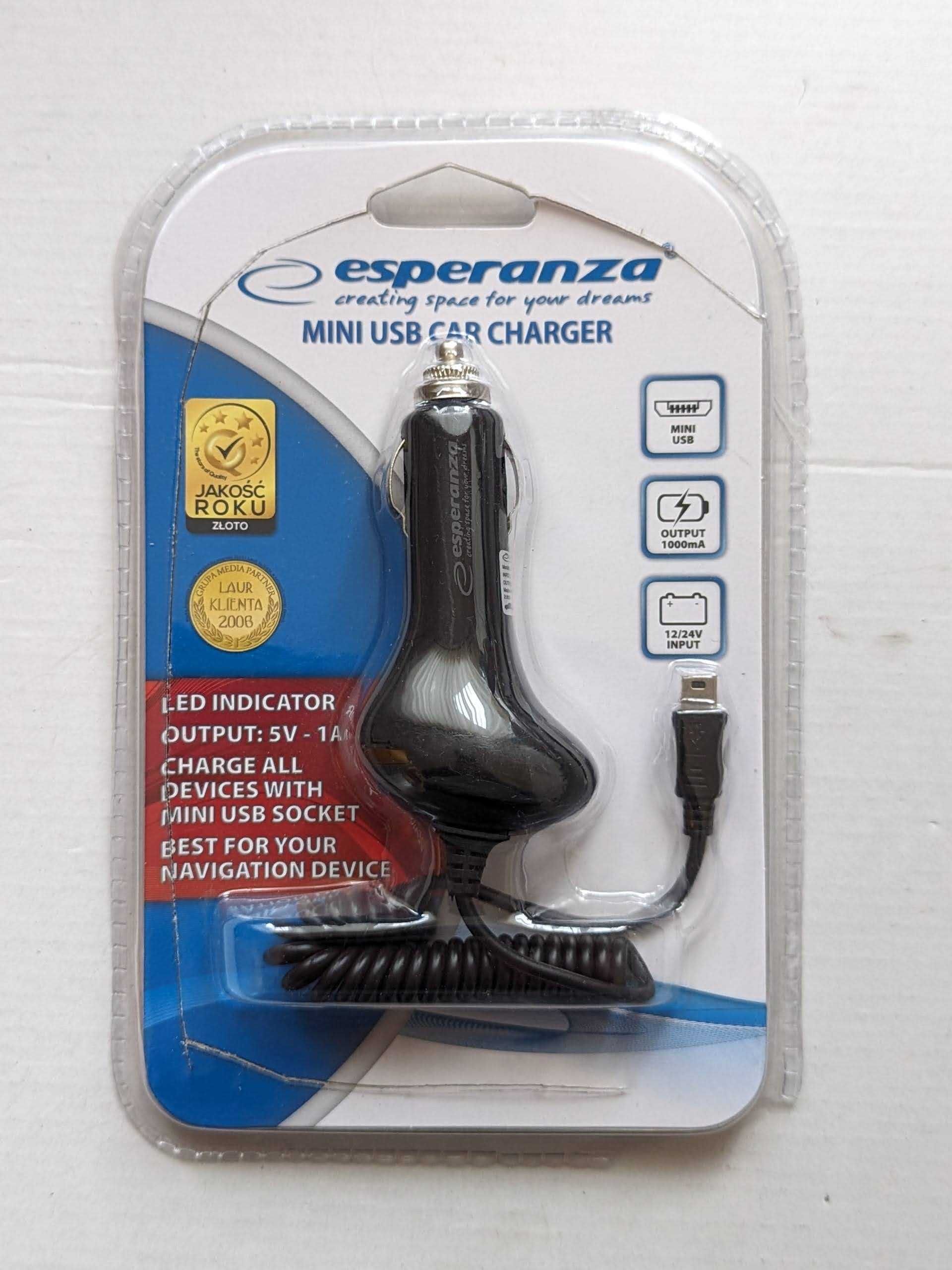 Ładowarki samochodowe ZESTAW 5 szt. / mini USB 5V-1A / USB / + GRATIS!