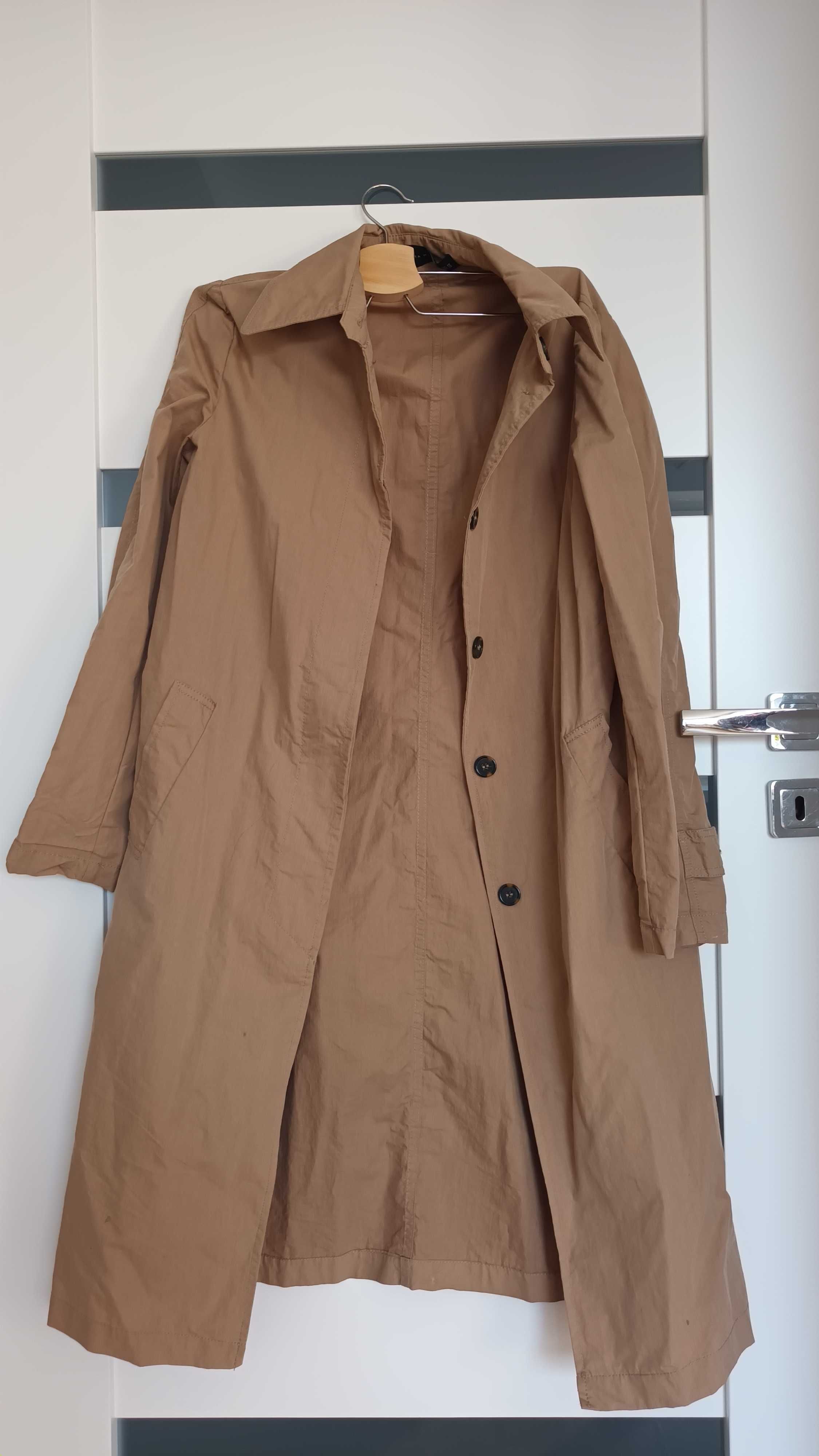 Cienki płaszcz trencz camel Zara XS 34