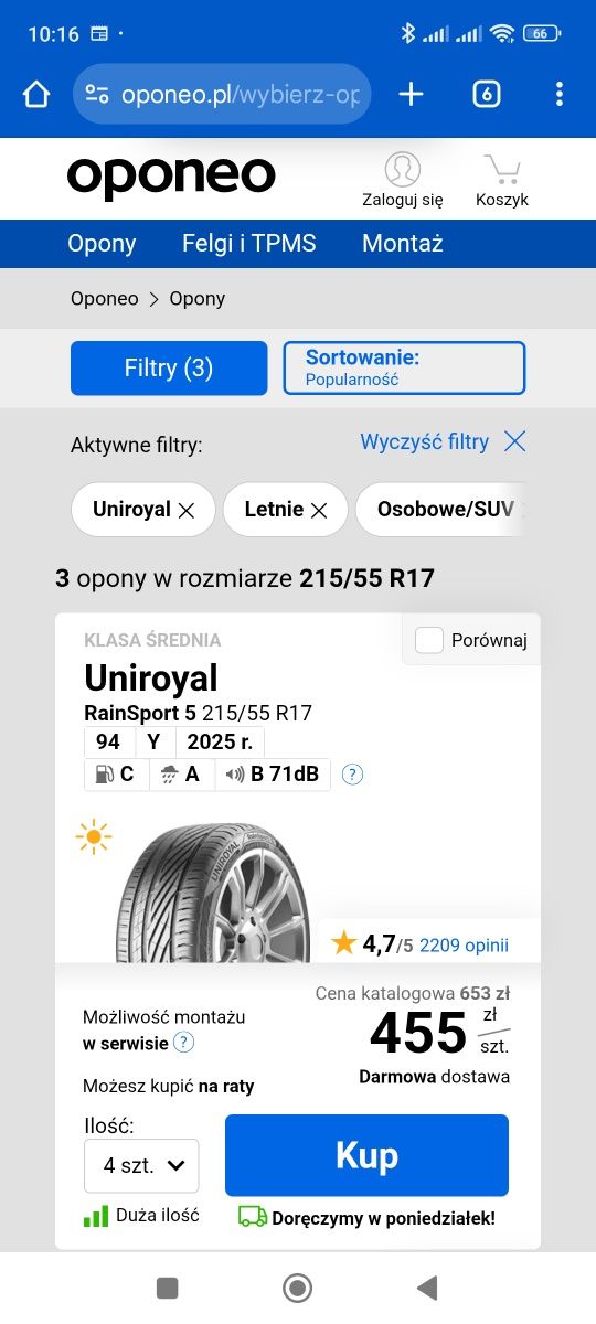 Opony 17'' Uniroyal RainSport 5 praktycznie nowe