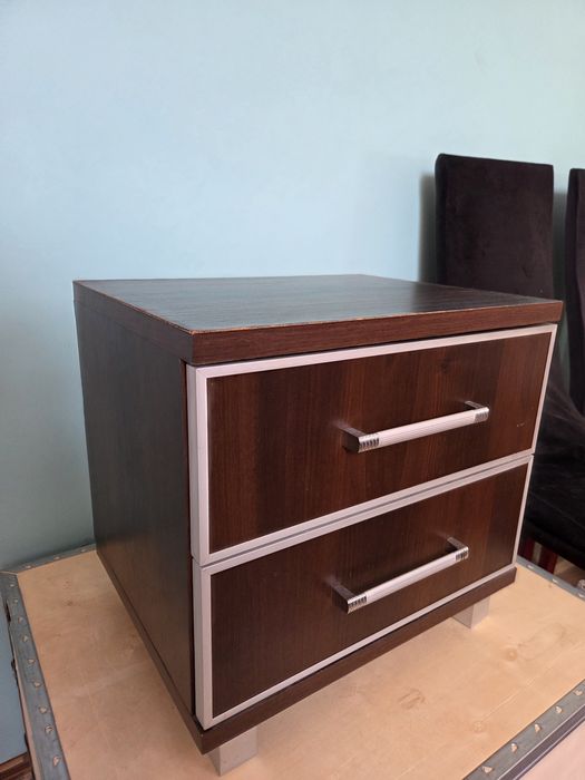 Szafka Przechowanie Łóżko Nocna Brązowa z Szufladami Komoda Sypialnia