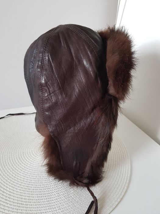 KARIBU czapka pilotka uszanka skóra lis