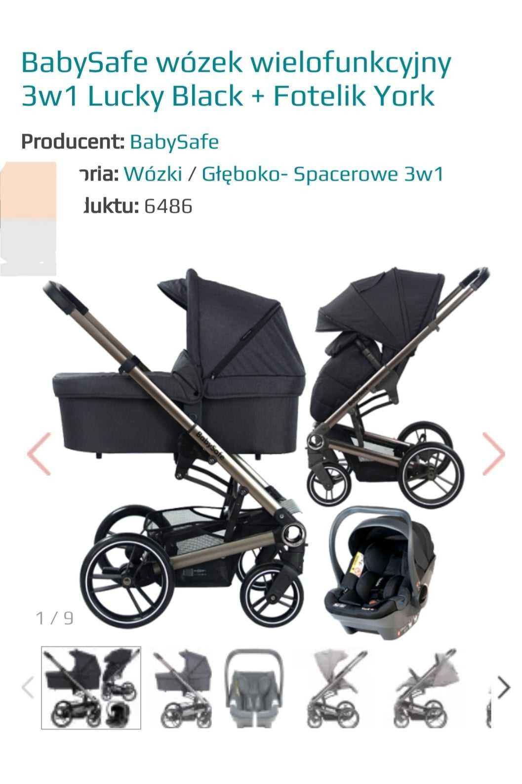 BabySafe wózek wielofunkcyjny 3w1 Lucky Black +Fotelik York