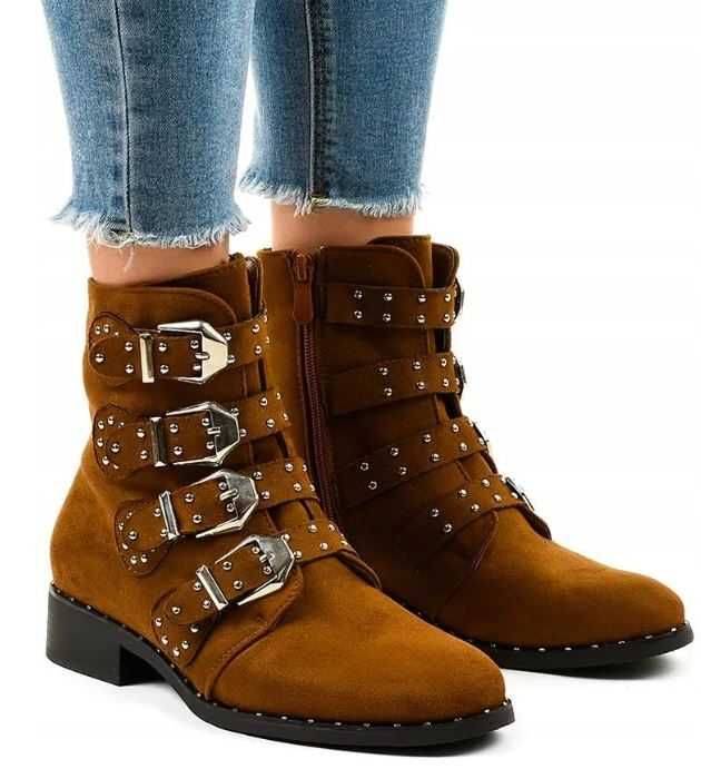 NOWE Brązowe botki z klamrami 39
