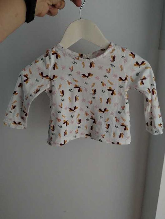 Bluzka z długim rękawem w liście 100% bawełna So cute r.74 cm 6-9 msc.