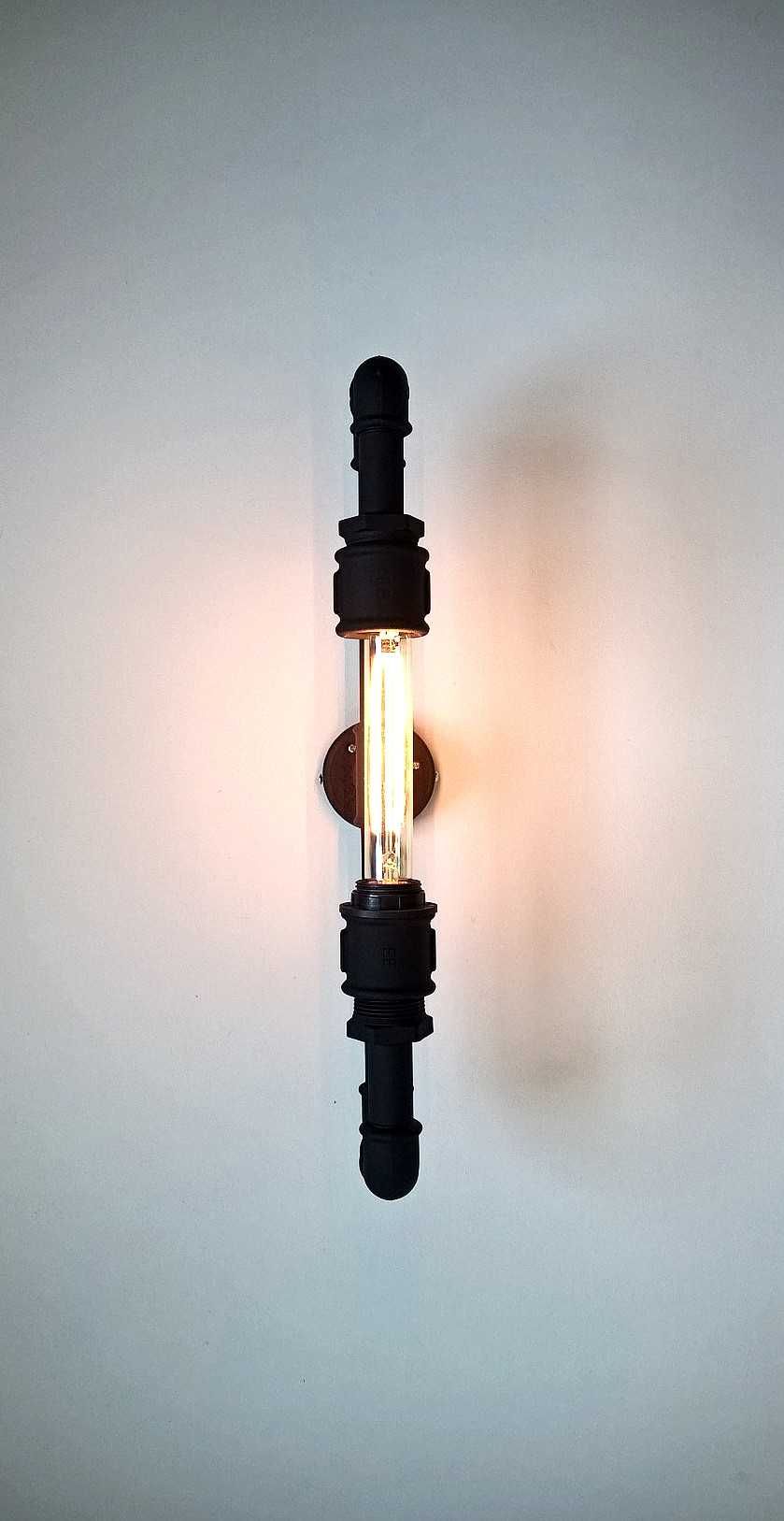 lampa, kinkiet loft, z rur hydraulicznych