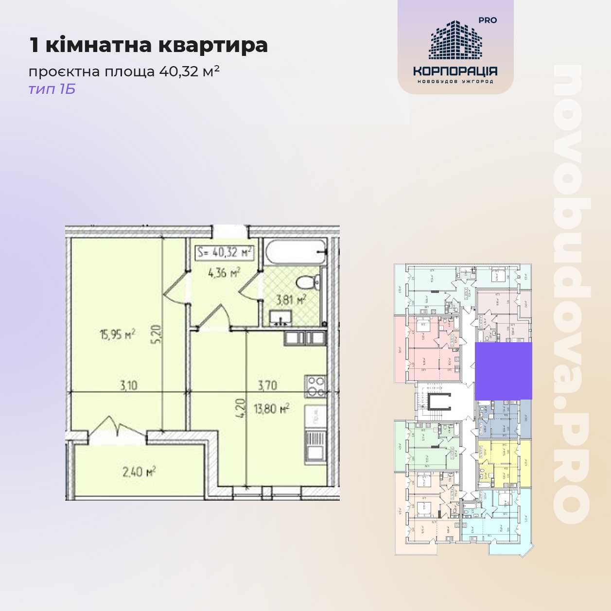 Продаж 1-км квартири в розвиненому р-ні, новобудова