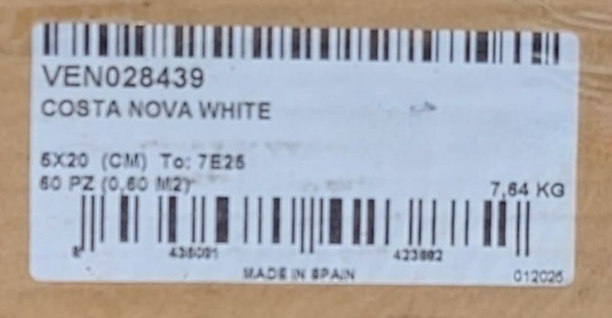 Płytka ścienna cegiełka Costa Nova White Matt 5x20 cm