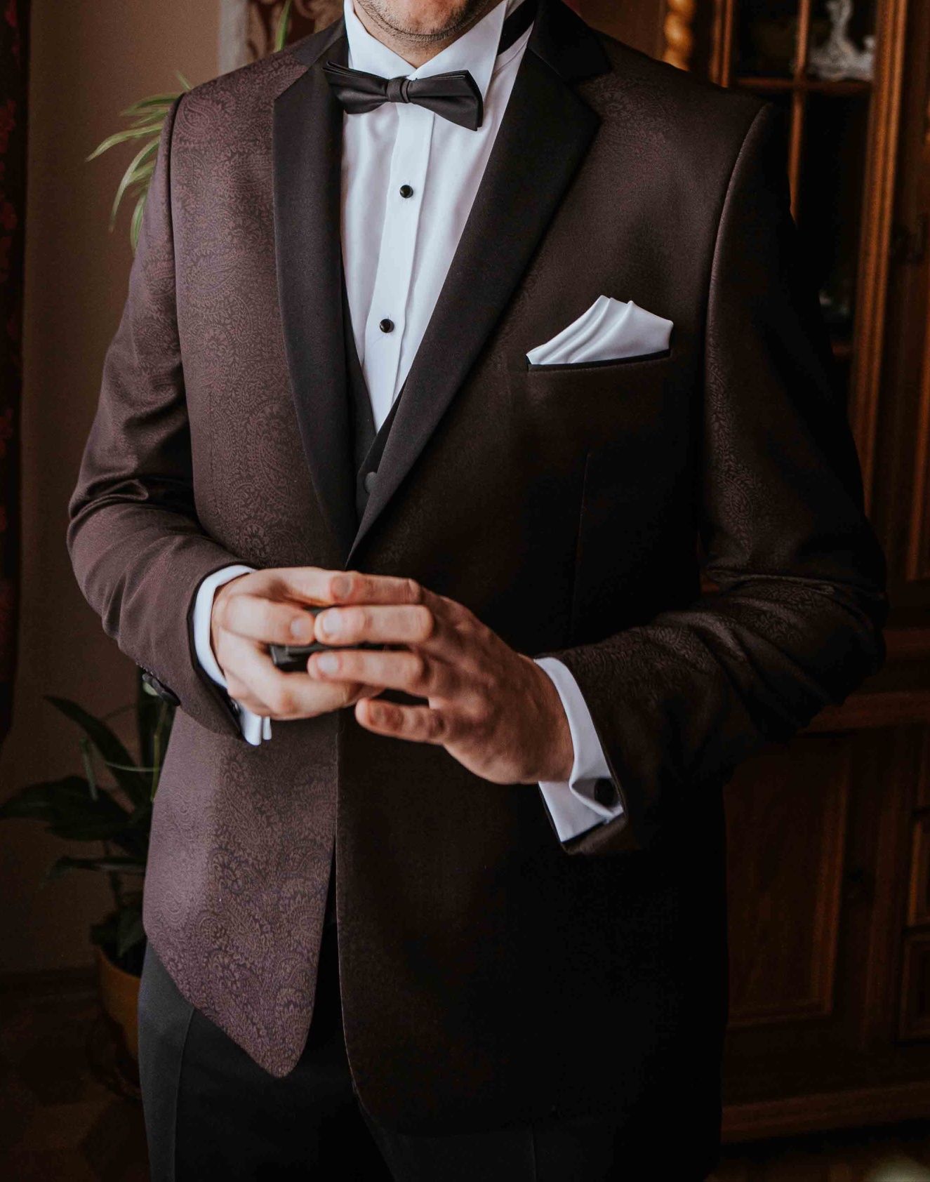 Garnitur męski ślubny Giacomo Conti czarny bordowy 196cm XXL jak nowy