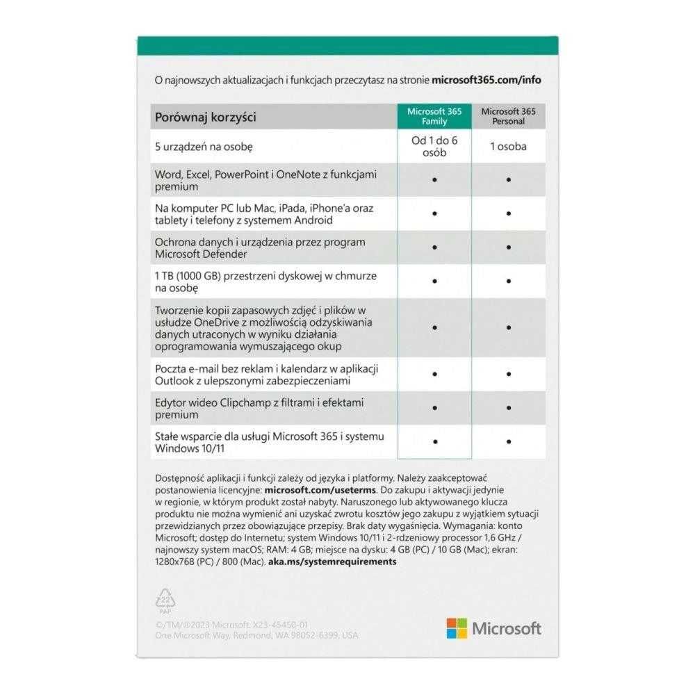 Oprogramowanie Microsoft 365 Family PL P10 1Y 6Users Win/Mac FV