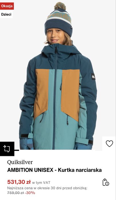 Kurtka snowboardowa, narciarska Quiksilver dziecięca