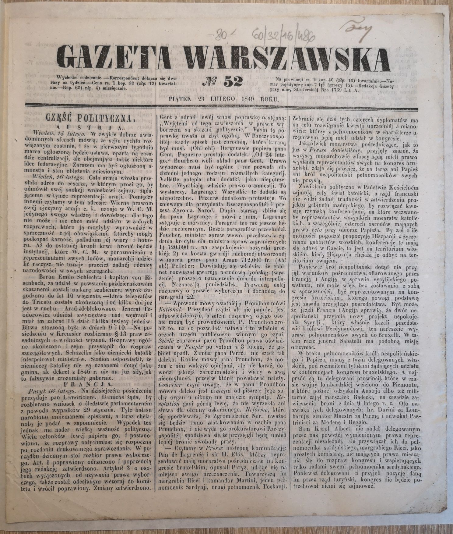 Gazeta Warszawska 1849, 1854, 1855, 1988