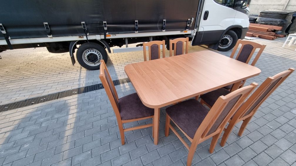 Nowe: Stół rozkładany + 6 krzeseł, olcha + brąz, dostawa cała PL