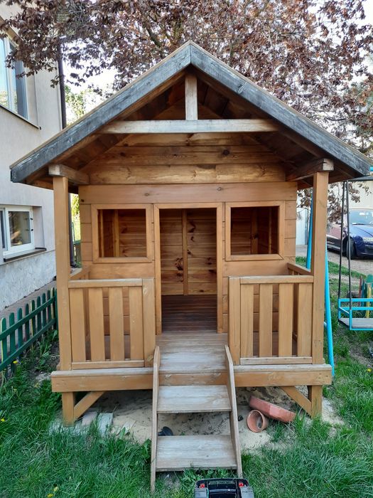 Domek drewniany duży dla dzieci GRATIS piaskownica i zabawki