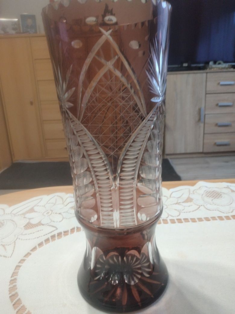 Piękny duży wazon kryształowy PRL