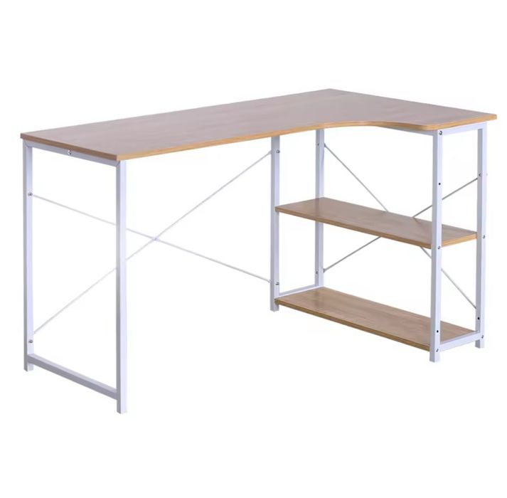 Biurko komputerowe WOLTU narożne L jasny dąb + białe do biura i gier