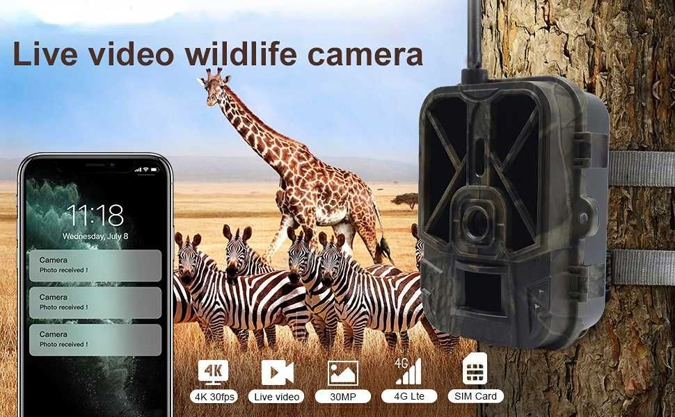 Câmara de caça portátil 4G PRO com bateria - APP imagem em tempo real