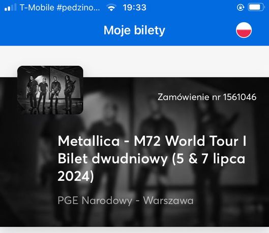 Bilet dwudniowy Metallica, Warszawa PGE Narodowy 5&7 lipca 2024.