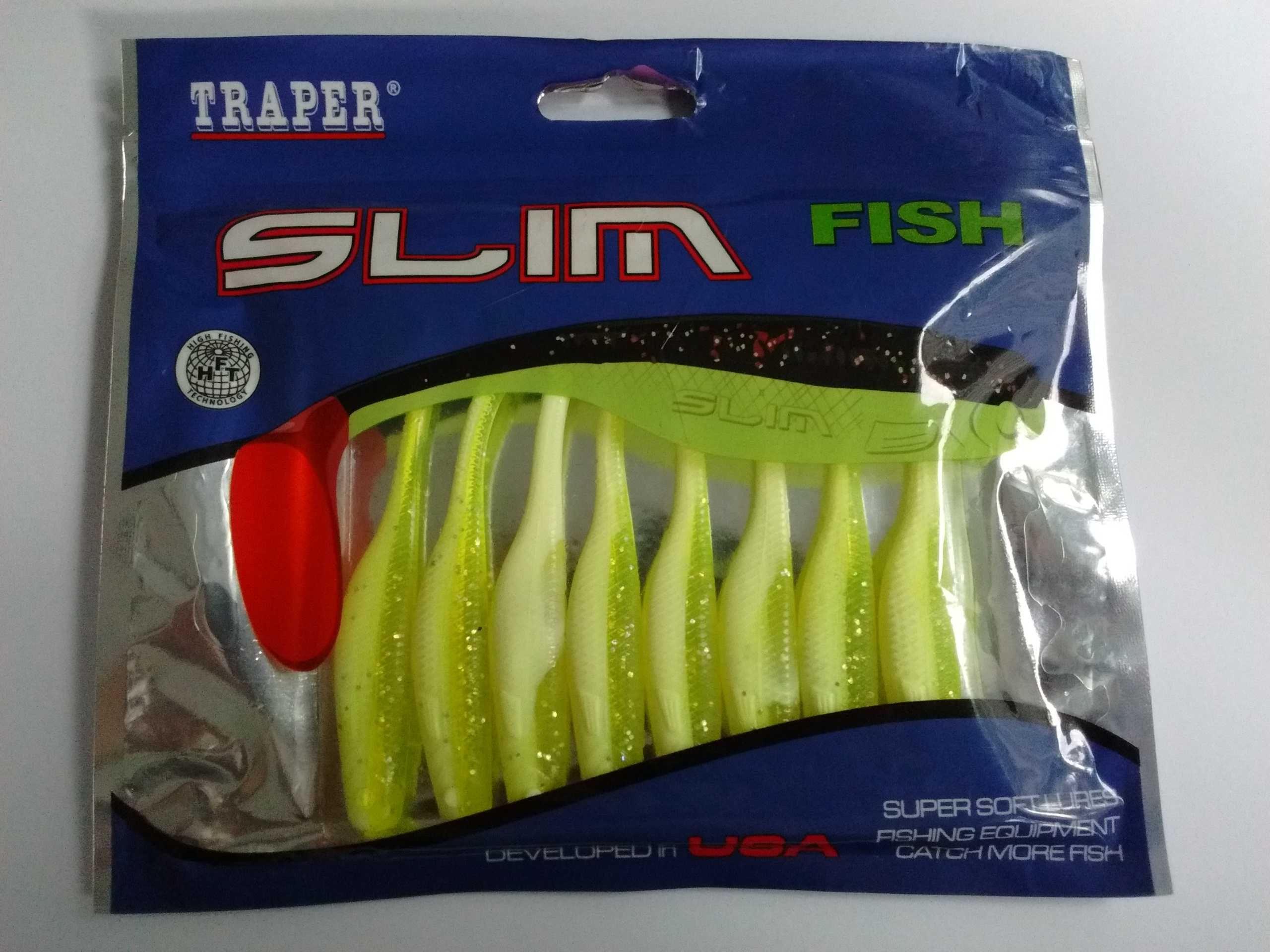 Nowe Gumy Traper Slim Fish 9cm , seledyn z brokatem , Sandacz , Okoń