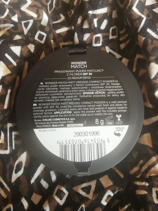 Eveline Wonder Match Matt Pressed Powder puder prasowany 02 SPF30 nowy