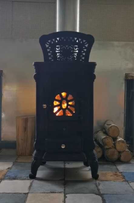 Піч камін буржуйка чавунна Bonro подвійна стінка 9 кВт Золота та чорна