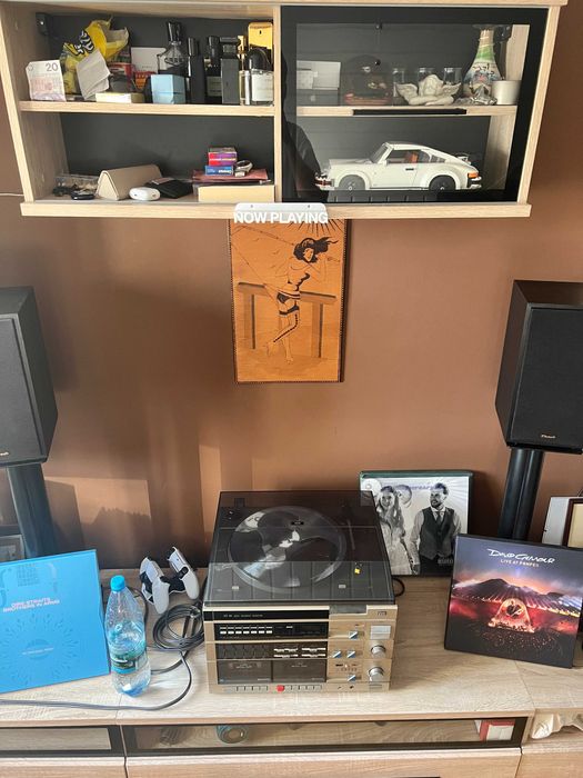 BRW – meblościanka dąb sonoma z LED (witryny + RTV + szafki)