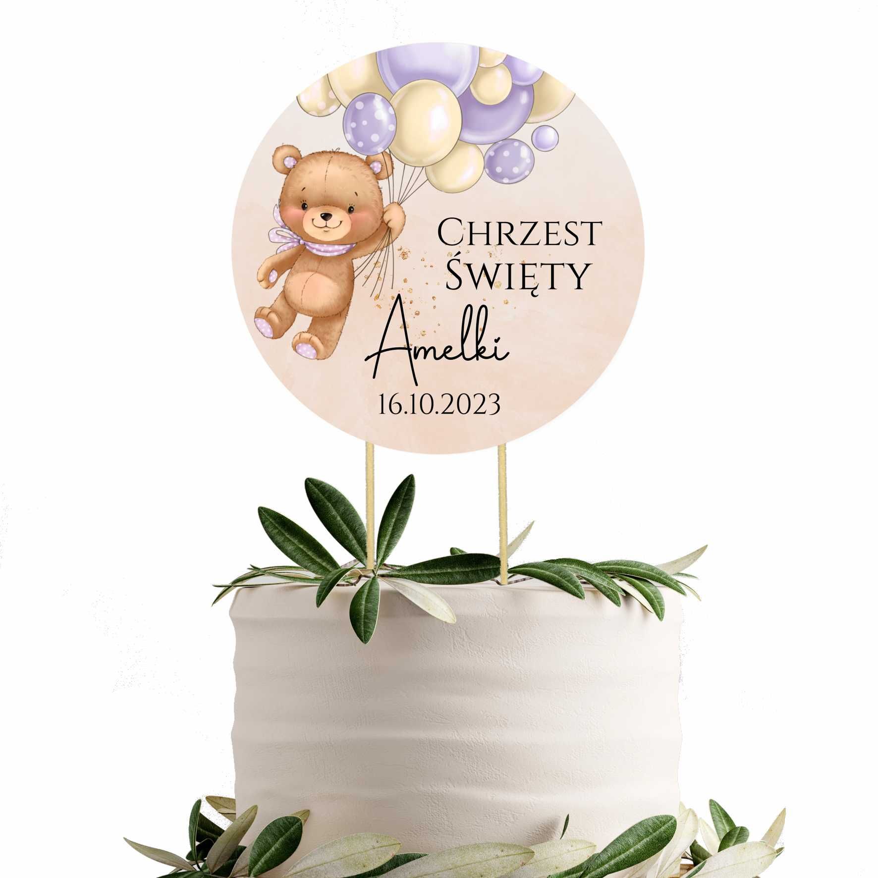 TOPPER na tort, topper CHRZEST ŚWIĘTY + imię + data