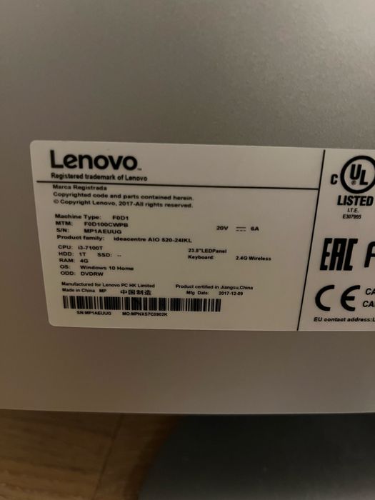 Ulepszony! Komputer Lenovo Ideacentre AIO 520-24IKL All-in-one