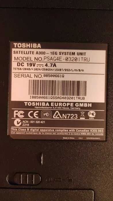 Ноутбук компьютер toshiba satellite a300 - 1 eg 3гб 250гб  15,4 ТОРГ