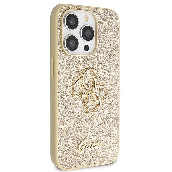 Etui Guess Glitter Script Big 4G na iPhone 14 Pro - złote
