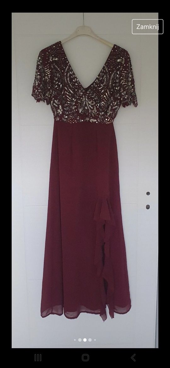Sukienka maxi długa Lace&Beads bordowa S