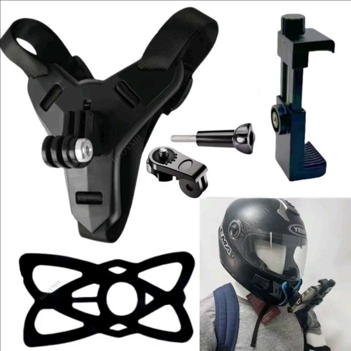 Uchwyt na kask motocyklowy czarny do kamer GoPro Insta DJI