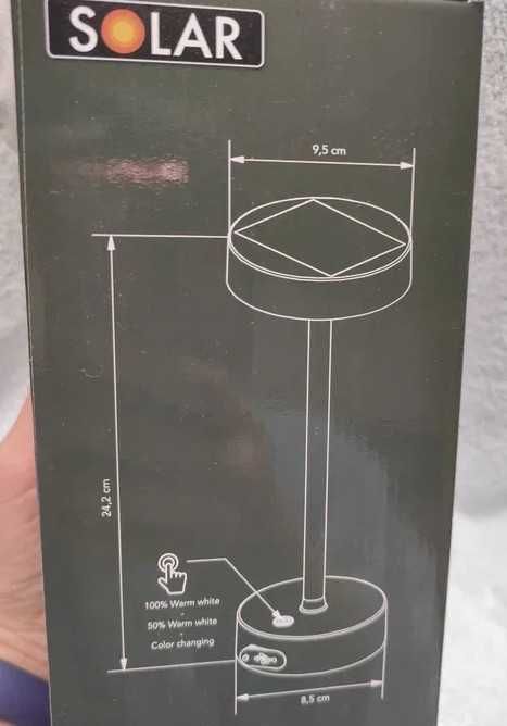 Lampa lampka stołowa solarna zewnętrza trzy tryby Led RGb  metalowa