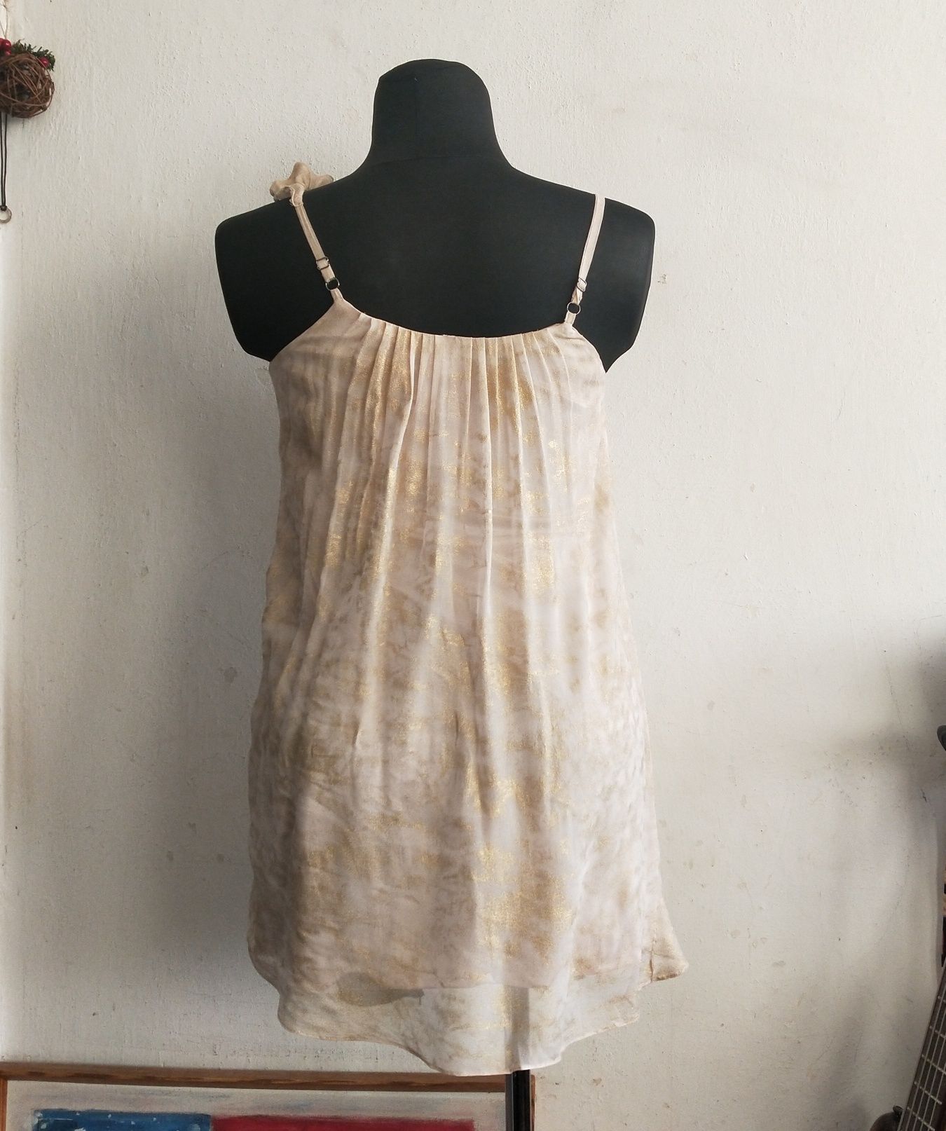 Koszulka, top, tunika 100% Pure Silk Traffic People beż złoto M/L