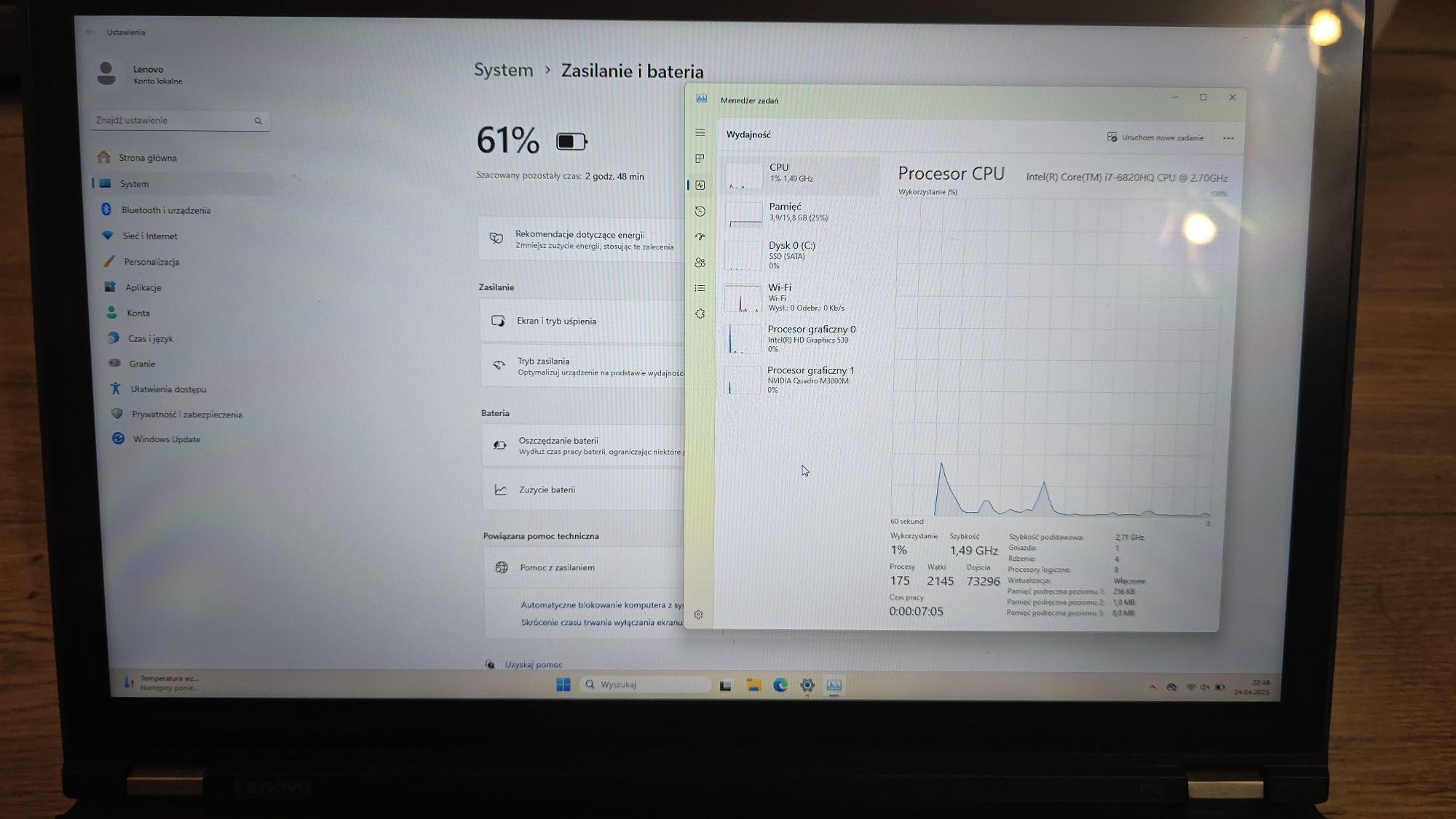 Laptop Lenovo P70 i7 16GB RAM 256SSD NVIDIA Quadro M3000M Dotykowy FHD