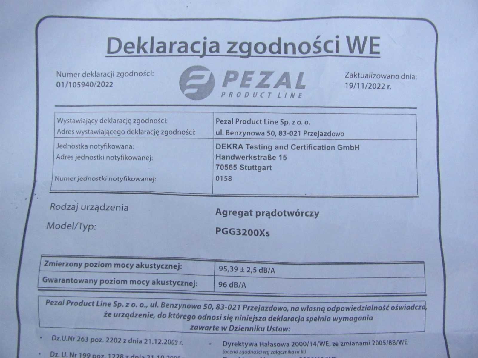 Agregat prądotwórczy Pezal 230V 3KW stabilizacja AVR - nieużywany