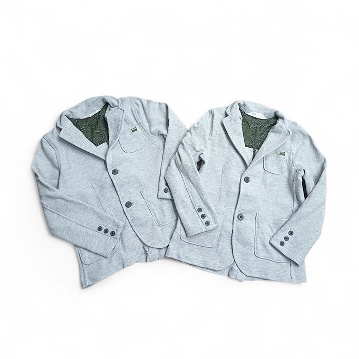 Dwie szare eleganckie marynarki 100% bawełniane dla chłopca 128cm