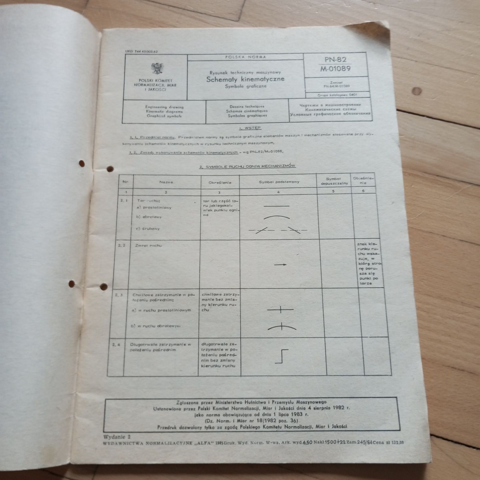 PN-82/M-01089 Rysunek techniczny maszynowy schematy kinematyczne