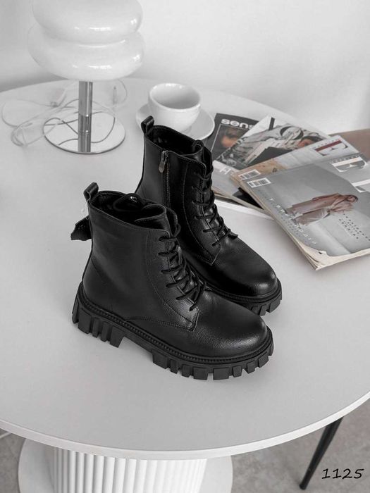 Зимові жіночі черевики чорні шкіряні (36-41) на хутрі | Ботінки жіночі